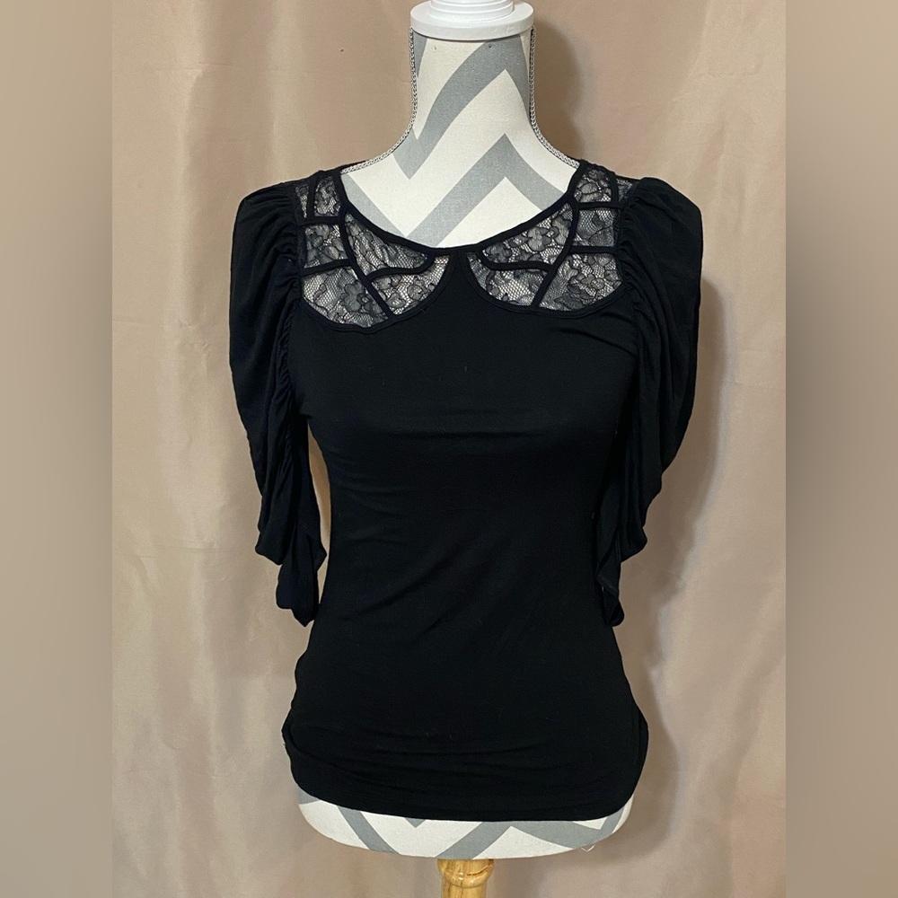 BCBGMaxAzria Small Black Lace Detail Top
